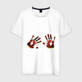 Мужская футболка хлопок с принтом Отпечатки рук (краска) в Петрозаводске, 100% хлопок | прямой крой, круглый вырез горловины, длина до линии бедер, слегка спущенное плечо. | ладони | пальцы | прикольные картинки | руки