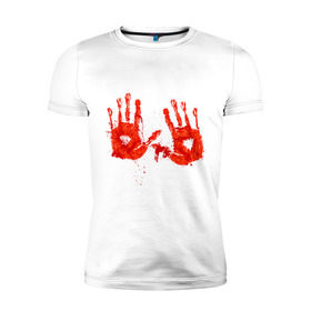 Мужская футболка премиум с принтом Отпечатки рук (кровь) в Петрозаводске, 92% хлопок, 8% лайкра | приталенный силуэт, круглый вырез ворота, длина до линии бедра, короткий рукав | кровища | ладони | прикольные картинки | руки