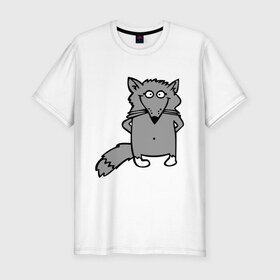 Мужская футболка премиум с принтом Хитрый лис в Петрозаводске, 92% хлопок, 8% лайкра | приталенный силуэт, круглый вырез ворота, длина до линии бедра, короткий рукав | Тематика изображения на принте: лис | лисенок | смешной лис