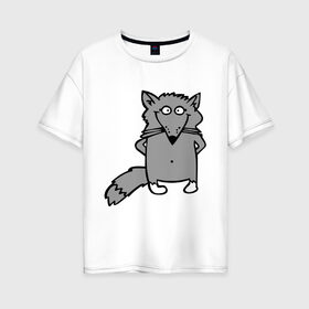 Женская футболка хлопок Oversize с принтом Хитрый лис в Петрозаводске, 100% хлопок | свободный крой, круглый ворот, спущенный рукав, длина до линии бедер
 | лис | лисенок | смешной лис