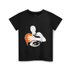 Детская футболка хлопок с принтом Баскетболист glow в Петрозаводске, 100% хлопок | круглый вырез горловины, полуприлегающий силуэт, длина до линии бедер | basketball | glow | баскет | баскетбол | баскетбольный мяч | спорт
