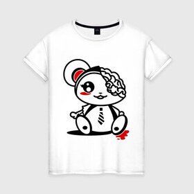 Женская футболка хлопок с принтом Медвежонок-зомби в Петрозаводске, 100% хлопок | прямой крой, круглый вырез горловины, длина до линии бедер, слегка спущенное плечо | 