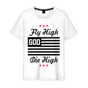 Мужская футболка хлопок с принтом Fly High в Петрозаводске, 100% хлопок | прямой крой, круглый вырез горловины, длина до линии бедер, слегка спущенное плечо. | 
