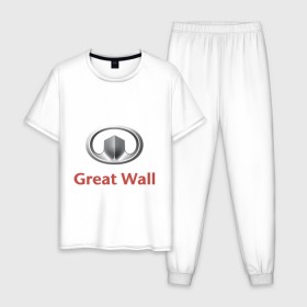 Мужская пижама хлопок с принтом Great Wall logo в Петрозаводске, 100% хлопок | брюки и футболка прямого кроя, без карманов, на брюках мягкая резинка на поясе и по низу штанин
 | Тематика изображения на принте: great wall | greatwall | автобренды | автолюбителям | бренд | для автовладельцев | для автолюбителей | лого | логотип