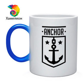 Кружка хамелеон с принтом Anchor Shield в Петрозаводске, керамика | меняет цвет при нагревании, емкость 330 мл | anchor shield | анкор | море | морская тема | моряк | якорь | яхтклуб