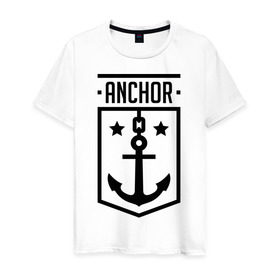 Мужская футболка хлопок с принтом Anchor Shield в Петрозаводске, 100% хлопок | прямой крой, круглый вырез горловины, длина до линии бедер, слегка спущенное плечо. | anchor shield | анкор | море | морская тема | моряк | якорь | яхтклуб
