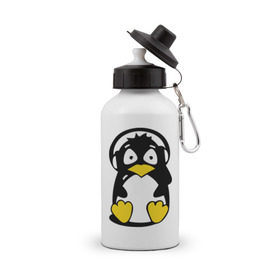 Бутылка спортивная с принтом Пингвин в наушниках в Петрозаводске, металл | емкость — 500 мл, в комплекте две пластиковые крышки и карабин для крепления | животные | пингвиненок | пингвинчик | прикольные картинки