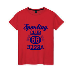 Женская футболка хлопок с принтом Sporting club в Петрозаводске, 100% хлопок | прямой крой, круглый вырез горловины, длина до линии бедер, слегка спущенное плечо | 88