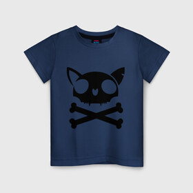 Детская футболка хлопок с принтом кошачий пиратскй флаг в Петрозаводске, 100% хлопок | круглый вырез горловины, полуприлегающий силуэт, длина до линии бедер | кости | кошачий пиратский флаг | пиратский флаг | череп | череп кошки
