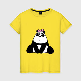 Женская футболка хлопок с принтом Милая пандочка в Петрозаводске, 100% хлопок | прямой крой, круглый вырез горловины, длина до линии бедер, слегка спущенное плечо | панда