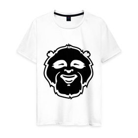 Мужская футболка хлопок с принтом Веселая панда в Петрозаводске, 100% хлопок | прямой крой, круглый вырез горловины, длина до линии бедер, слегка спущенное плечо. | панда смеётся | прикольная панда | улыбка