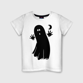 Детская футболка хлопок с принтом Приведение в Петрозаводске, 100% хлопок | круглый вырез горловины, полуприлегающий силуэт, длина до линии бедер | луна | месяц | привидение | призрак | страшилка
