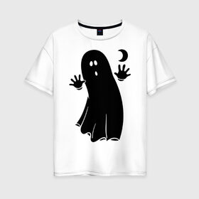 Женская футболка хлопок Oversize с принтом Приведение в Петрозаводске, 100% хлопок | свободный крой, круглый ворот, спущенный рукав, длина до линии бедер
 | луна | месяц | привидение | призрак | страшилка