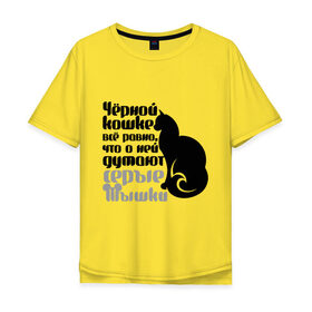 Мужская футболка хлопок Oversize с принтом Чёрной кошке всё равно в Петрозаводске, 100% хлопок | свободный крой, круглый ворот, “спинка” длиннее передней части | 