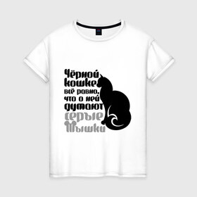 Женская футболка хлопок с принтом Чёрной кошке всё равно в Петрозаводске, 100% хлопок | прямой крой, круглый вырез горловины, длина до линии бедер, слегка спущенное плечо | 
