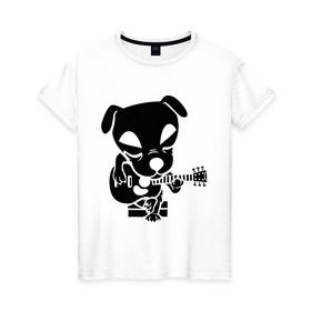 Женская футболка хлопок с принтом Собака играет на гитаре в Петрозаводске, 100% хлопок | прямой крой, круглый вырез горловины, длина до линии бедер, слегка спущенное плечо | гитара