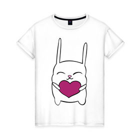 Женская футболка хлопок с принтом Зайка с сердцем в Петрозаводске, 100% хлопок | прямой крой, круглый вырез горловины, длина до линии бедер, слегка спущенное плечо | животные | зайчик | заяц | сердце
