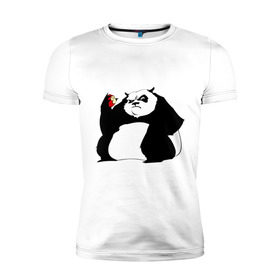 Мужская футболка премиум с принтом Жирная панда в Петрозаводске, 92% хлопок, 8% лайкра | приталенный силуэт, круглый вырез ворота, длина до линии бедра, короткий рукав | панда