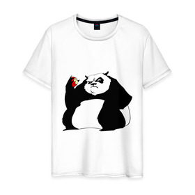 Мужская футболка хлопок с принтом Жирная панда в Петрозаводске, 100% хлопок | прямой крой, круглый вырез горловины, длина до линии бедер, слегка спущенное плечо. | панда