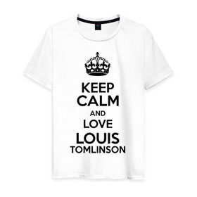 Мужская футболка хлопок с принтом Keep calm and love Louis Tomlinson в Петрозаводске, 100% хлопок | прямой крой, круглый вырез горловины, длина до линии бедер, слегка спущенное плечо. | Тематика изображения на принте: 1d | keep calm | louis tomlinson | music | one direction | луи томлинсон