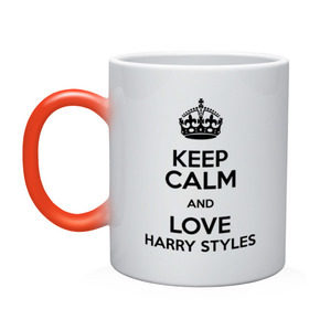 Кружка хамелеон с принтом Keep calm and love Harry Styles в Петрозаводске, керамика | меняет цвет при нагревании, емкость 330 мл | 1d | harry styles | keep calm | music | one direction | гарри стайлс
