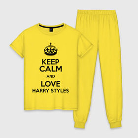 Женская пижама хлопок с принтом Keep calm and love Harry Styles в Петрозаводске, 100% хлопок | брюки и футболка прямого кроя, без карманов, на брюках мягкая резинка на поясе и по низу штанин | 1d | harry styles | keep calm | music | one direction | гарри стайлс