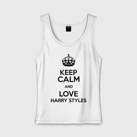 Женская майка хлопок с принтом Keep calm and love Harry Styles в Петрозаводске, 95% хлопок, 5% эластан |  | 1d | harry styles | keep calm | music | one direction | гарри стайлс