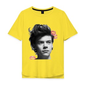 Мужская футболка хлопок Oversize с принтом Harry Styles в Петрозаводске, 100% хлопок | свободный крой, круглый ворот, “спинка” длиннее передней части | 1d | keep calm | music | one direction | гарри стайлс