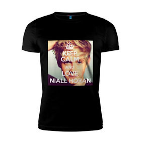 Мужская футболка премиум с принтом Keep calm and love Niall Horan в Петрозаводске, 92% хлопок, 8% лайкра | приталенный силуэт, круглый вырез ворота, длина до линии бедра, короткий рукав | 1d | keep calm | music | niall horan | one direction | найл хоран