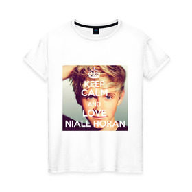 Женская футболка хлопок с принтом Keep calm and love Niall Horan в Петрозаводске, 100% хлопок | прямой крой, круглый вырез горловины, длина до линии бедер, слегка спущенное плечо | 1d | keep calm | music | niall horan | one direction | найл хоран