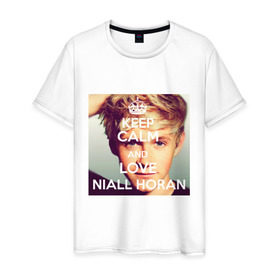 Мужская футболка хлопок с принтом Keep calm and love Niall Horan в Петрозаводске, 100% хлопок | прямой крой, круглый вырез горловины, длина до линии бедер, слегка спущенное плечо. | 1d | keep calm | music | niall horan | one direction | найл хоран