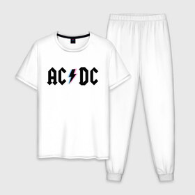 Мужская пижама хлопок с принтом ACDC в Петрозаводске, 100% хлопок | брюки и футболка прямого кроя, без карманов, на брюках мягкая резинка на поясе и по низу штанин
 | acdc | rock | блюз рок | рок | рок группа | рок н ролл | хард рок | эйсидиси