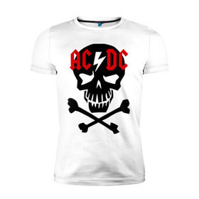 Мужская футболка премиум с принтом ACDC skull в Петрозаводске, 92% хлопок, 8% лайкра | приталенный силуэт, круглый вырез ворота, длина до линии бедра, короткий рукав | acdc | rock | блюз рок | рок | рок группа | рок н ролл | хард рок | эйсидиси