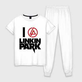Женская пижама хлопок с принтом Linkin Park в Петрозаводске, 100% хлопок | брюки и футболка прямого кроя, без карманов, на брюках мягкая резинка на поясе и по низу штанин | linkin park | rock | альтернативный метал | альтернативный рок | линкин парк | ню метал | рок | рэпкор | электроник рок