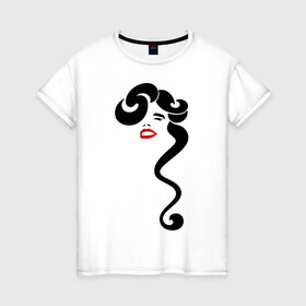 Женская футболка хлопок с принтом Краса, длинная коса в Петрозаводске, 100% хлопок | прямой крой, круглый вырез горловины, длина до линии бедер, слегка спущенное плечо | 