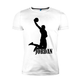 Мужская футболка премиум с принтом Michael Jordan. в Петрозаводске, 92% хлопок, 8% лайкра | приталенный силуэт, круглый вырез ворота, длина до линии бедра, короткий рукав | basketball | баскетбол | джордан | майкл джордан | спорт