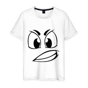 Мужская футболка хлопок с принтом Сердитый в Петрозаводске, 100% хлопок | прямой крой, круглый вырез горловины, длина до линии бедер, слегка спущенное плечо. | smile | настроение | сердитый | смайл | смайлик