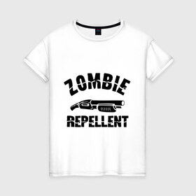 Женская футболка хлопок с принтом Zombie repellent в Петрозаводске, 100% хлопок | прямой крой, круглый вырез горловины, длина до линии бедер, слегка спущенное плечо | зомби