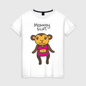 Женская футболка хлопок с принтом Monkey slut в Петрозаводске, 100% хлопок | прямой крой, круглый вырез горловины, длина до линии бедер, слегка спущенное плечо | misfits