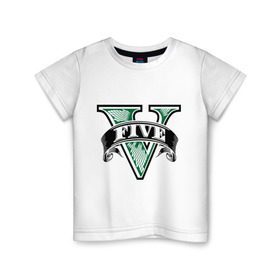 Детская футболка хлопок с принтом GTA logo в Петрозаводске, 100% хлопок | круглый вырез горловины, полуприлегающий силуэт, длина до линии бедер | five | grand theft auto | gta | gta 5 | logo | гта | гта пять | лого | логотип