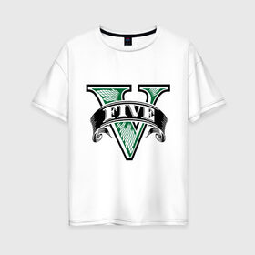 Женская футболка хлопок Oversize с принтом GTA logo в Петрозаводске, 100% хлопок | свободный крой, круглый ворот, спущенный рукав, длина до линии бедер
 | five | grand theft auto | gta | gta 5 | logo | гта | гта пять | лого | логотип