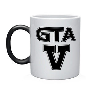 Кружка хамелеон с принтом GTA 5 в Петрозаводске, керамика | меняет цвет при нагревании, емкость 330 мл | five | grand theft auto | gta | gta 5 | logo | гта | гта пять | лого | логотип