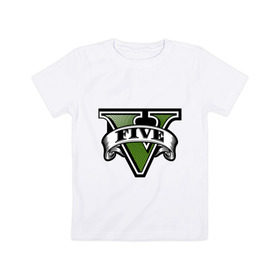 Детская футболка хлопок с принтом GTA five в Петрозаводске, 100% хлопок | круглый вырез горловины, полуприлегающий силуэт, длина до линии бедер | five | grand theft auto | gta | gta 5 | logo | гта | гта пять | лого | логотип