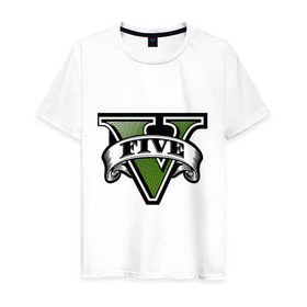 Мужская футболка хлопок с принтом GTA five в Петрозаводске, 100% хлопок | прямой крой, круглый вырез горловины, длина до линии бедер, слегка спущенное плечо. | five | grand theft auto | gta | gta 5 | logo | гта | гта пять | лого | логотип