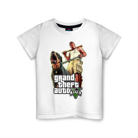 Детская футболка хлопок с принтом GTA 5 в Петрозаводске, 100% хлопок | круглый вырез горловины, полуприлегающий силуэт, длина до линии бедер | five | grand theft auto | gta | gta 5 | бита | гта | гта пять | собака