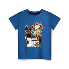Детская футболка хлопок с принтом GTA 5 в Петрозаводске, 100% хлопок | круглый вырез горловины, полуприлегающий силуэт, длина до линии бедер | five | grand theft auto | gta | gta 5 | media | бита | гта | гта пять | собака