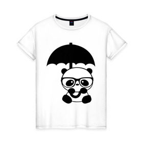 Женская футболка хлопок с принтом Панда под зонтиком в Петрозаводске, 100% хлопок | прямой крой, круглый вырез горловины, длина до линии бедер, слегка спущенное плечо | панда