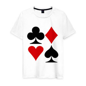 Мужская футболка хлопок с принтом Масти карт в Петрозаводске, 100% хлопок | прямой крой, круглый вырез горловины, длина до линии бедер, слегка спущенное плечо. | poker | игра | игры | карточная игра | карты | масти карт | покер