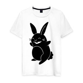 Мужская футболка хлопок с принтом Веселый зайчик в Петрозаводске, 100% хлопок | прямой крой, круглый вырез горловины, длина до линии бедер, слегка спущенное плечо. | животные | зайчонок | заяц | зверь