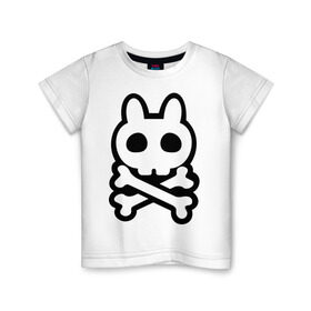 Детская футболка хлопок с принтом Зайчик скелет в Петрозаводске, 100% хлопок | круглый вырез горловины, полуприлегающий силуэт, длина до линии бедер | животные | заяц | кости | прикольные картинки | череп